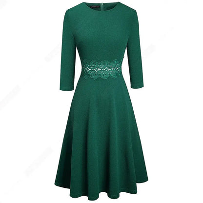 Women Vintage Casual Round Neck A line Summer Elegant Floral Lace Patchwork Sleeveless Tunic Party Swing Dress HA079 by All Mart Bristol Ltd