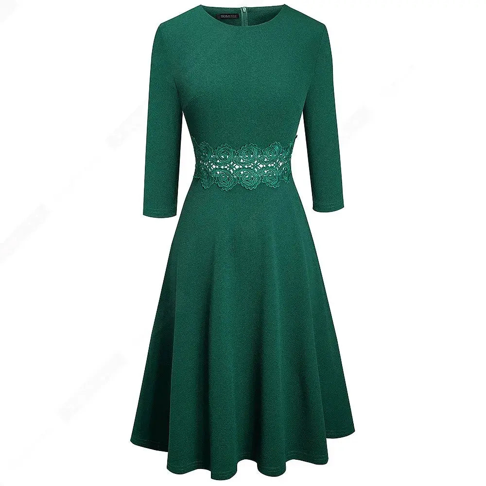 Women Vintage Casual Round Neck A line Summer Elegant Floral Lace Patchwork Sleeveless Tunic Party Swing Dress HA079