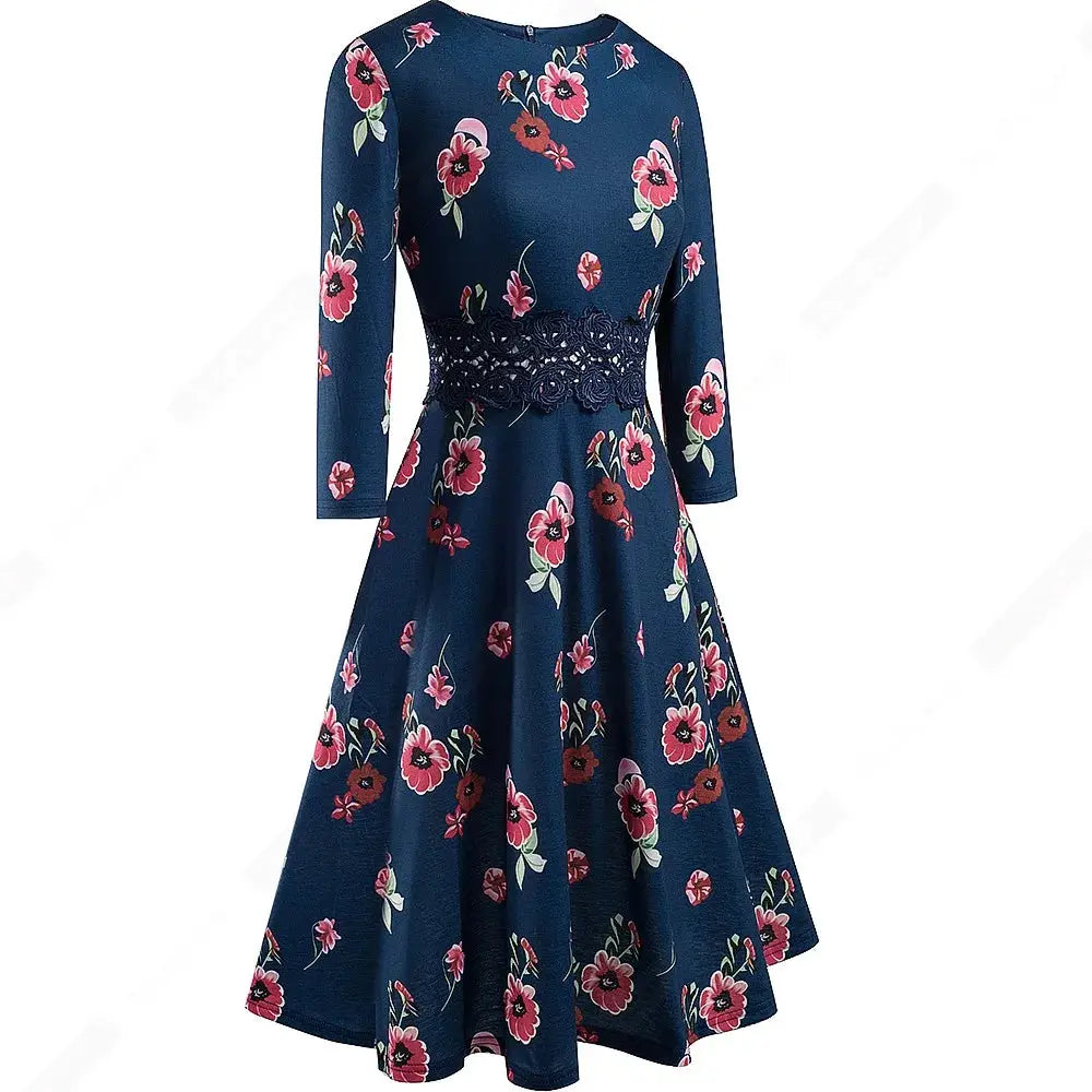 Women Vintage Casual Round Neck A line Summer Elegant Floral Lace Patchwork Sleeveless Tunic Party Swing Dress HA079 by All Mart Bristol Ltd