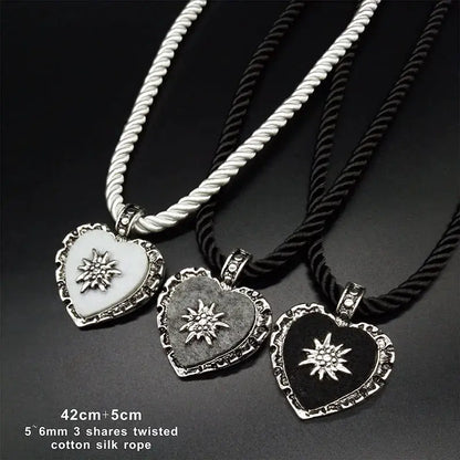 Bavarian Drawstring Cord Necklace Heart Edelweiss Pendant Ladies Costume Oktoberfest Jewelry Taditional German Pendant Necklace by All Mart Bristol Ltd