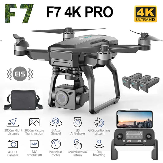 SJRC F7 PRO GPS Drone 4K Dual HD Camera 3-Axis Gimbal Professional Aerial Photography 3KM Brushless Quadcopter VS F11 4K Pro by All Mart Bristol Ltd