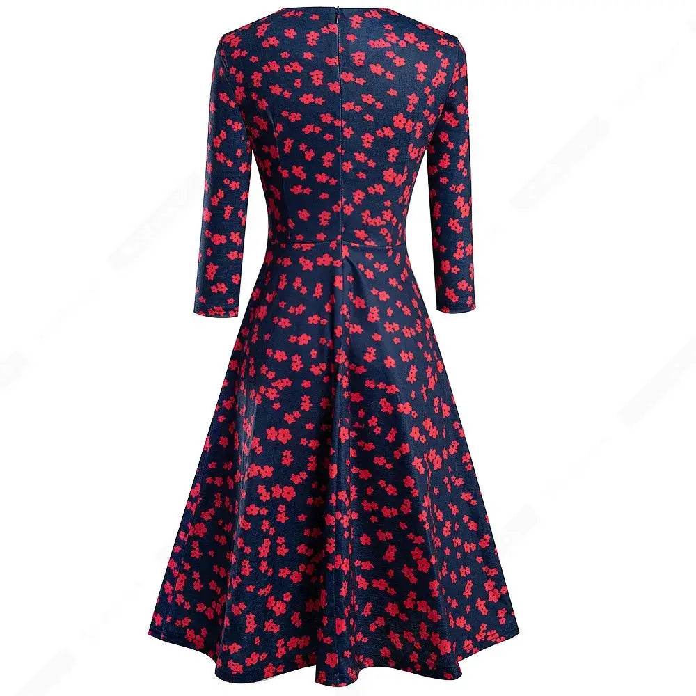 Women Vintage Casual Round Neck A line Summer Elegant Floral Lace Patchwork Sleeveless Tunic Party Swing Dress HA079