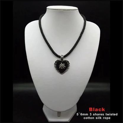 Bavarian Drawstring Cord Necklace Heart Edelweiss Pendant Ladies Costume Oktoberfest Jewelry Taditional German Pendant Necklace by All Mart Bristol Ltd