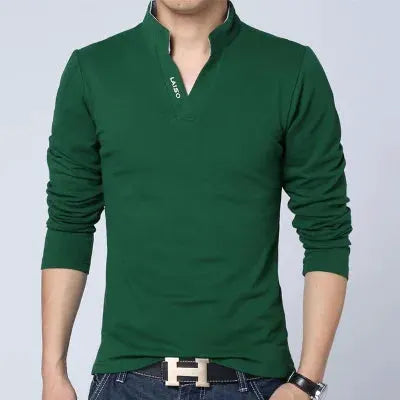 2025 T-Shirt Men Spring Cotton T Shirt Men Solid Color Tshirt Mandarin Collar Long Sleeve Top Men Brand Slim Fit Tee Shirts 5XL by All Mart Bristol Ltd