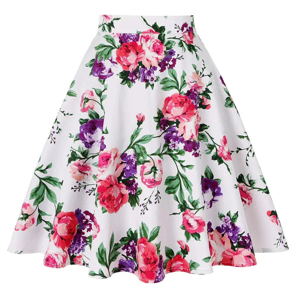 Women's Runway Cotton Retro Vintage Skirt Black Faldas High Waist A Line Rockabilly Jupe 50s Swing Umbrella Skirts Pin Up Skater by All Mart Bristol Ltd
