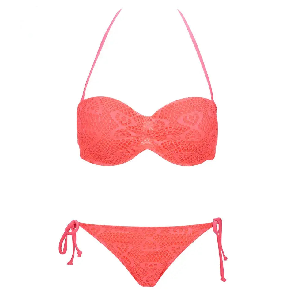 Bikini Solid Strappy Bandage Bikinis Set White Push Up Bikini Swimwear Bandeau Brazilian Swimsuit Bathing Suit Maillot De Bain by All Mart Bristol Ltd
