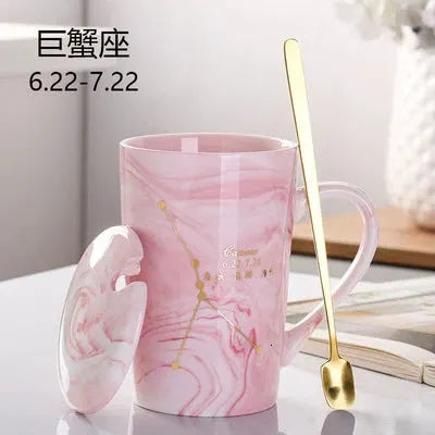 Natural Marble 12 Constellation Ceramic Pink Zodiac Mug With Lid Coffee Mugs Creative Personality Cup 380ml Cups And Mugs Xicara by All Mart Bristol Ltd