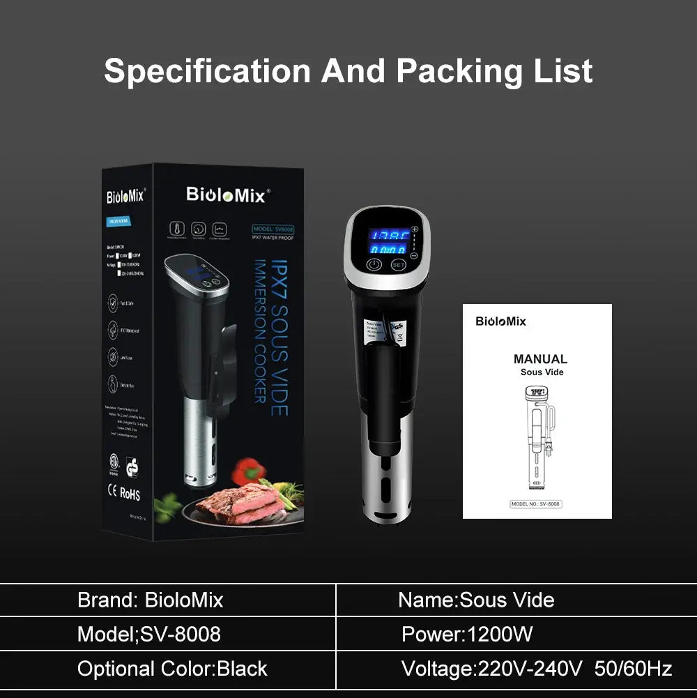 BioloMix 2.55 Generation IPX7 Waterproof Vacuum Sous Vide Cooker Immersion Circulator Accurate Cooking With LED Digital Display by All Mart Bristol Ltd