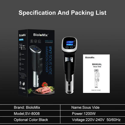 BioloMix 2.55 Generation IPX7 Waterproof Vacuum Sous Vide Cooker Immersion Circulator Accurate Cooking With LED Digital Display by All Mart Bristol Ltd