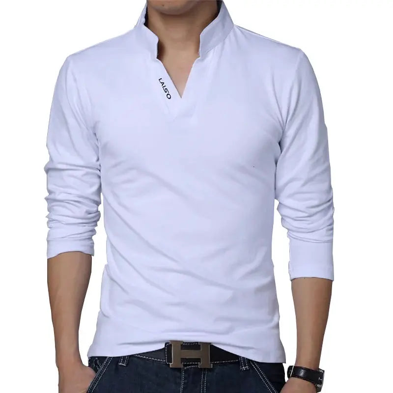 2025 T-Shirt Men Spring Cotton T Shirt Men Solid Color Tshirt Mandarin Collar Long Sleeve Top Men Brand Slim Fit Tee Shirts 5XL by All Mart Bristol Ltd