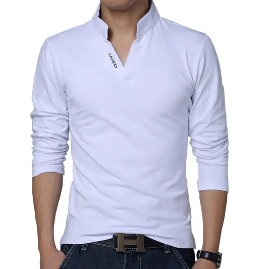 2025 T-Shirt Men Spring Cotton T Shirt Men Solid Color Tshirt Mandarin Collar Long Sleeve Top Men Brand Slim Fit Tee Shirts 5XL by All Mart Bristol Ltd
