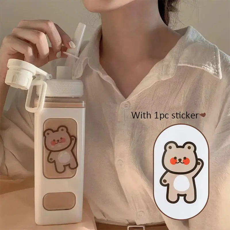 Kawaii Shaker Water Bottle With Straw Sticker Cute BPA Free 700ml/900ml Plastic Tea Milk Portable Gourde Drink Bottle For Girl by All Mart Bristol Ltd