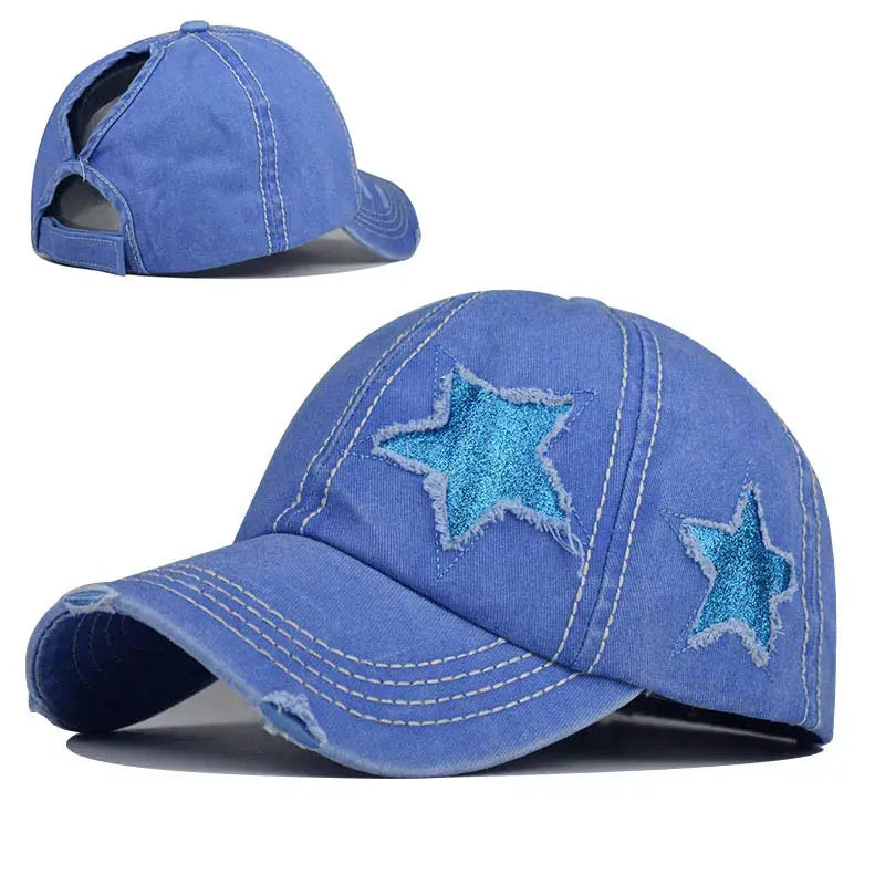 Baseball Cap Snapback Hat Girl baseball cap star pattern Horsetail Cap Hip Hop Fitted Cap Hats For Men Women Grinding Multicolor by All Mart Bristol Ltd