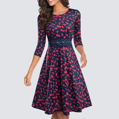 Women Vintage Casual Round Neck A line Summer Elegant Floral Lace Patchwork Sleeveless Tunic Party Swing Dress HA079 by All Mart Bristol Ltd