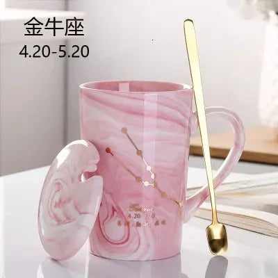 Natural Marble 12 Constellation Ceramic Pink Zodiac Mug With Lid Coffee Mugs Creative Personality Cup 380ml Cups And Mugs Xicara by All Mart Bristol Ltd