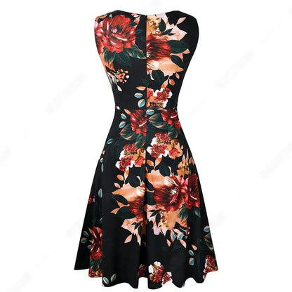 Women Vintage Casual Round Neck A line Summer Elegant Floral Lace Patchwork Sleeveless Tunic Party Swing Dress HA079 by All Mart Bristol Ltd