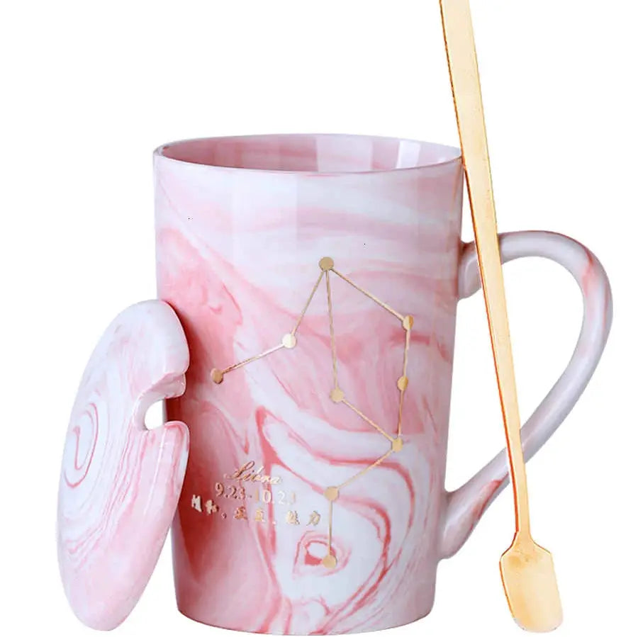 Natural Marble 12 Constellation Ceramic Pink Zodiac Mug With Lid Coffee Mugs Creative Personality Cup 380ml Cups And Mugs Xicara by All Mart Bristol Ltd