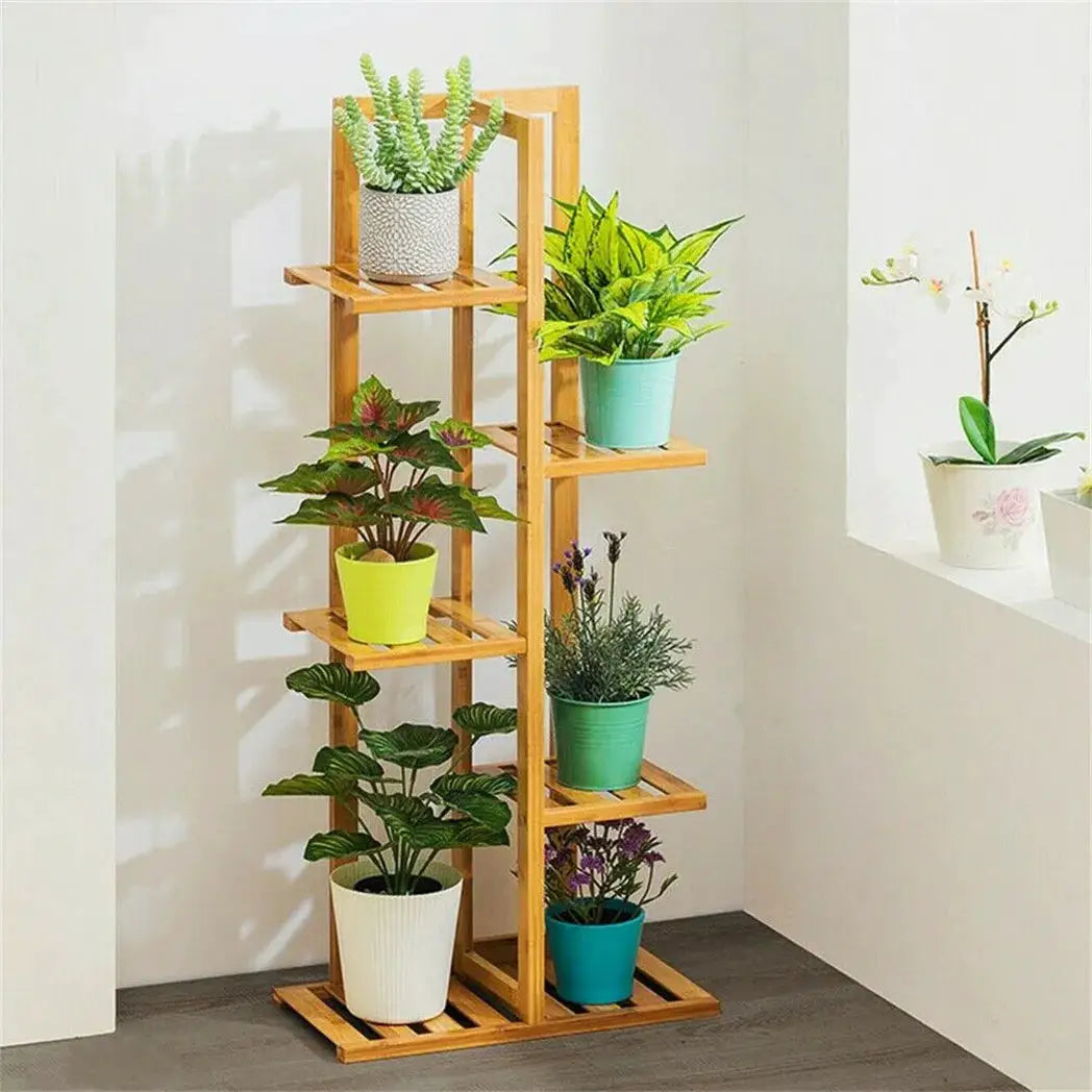 Bamboo 5 / 6 Tier Plant Stand Rack Multiple Flower Pot Holder Shelf Indoor Outdoor Planter Display Shelving Unit for Patio by All Mart Bristol Ltd