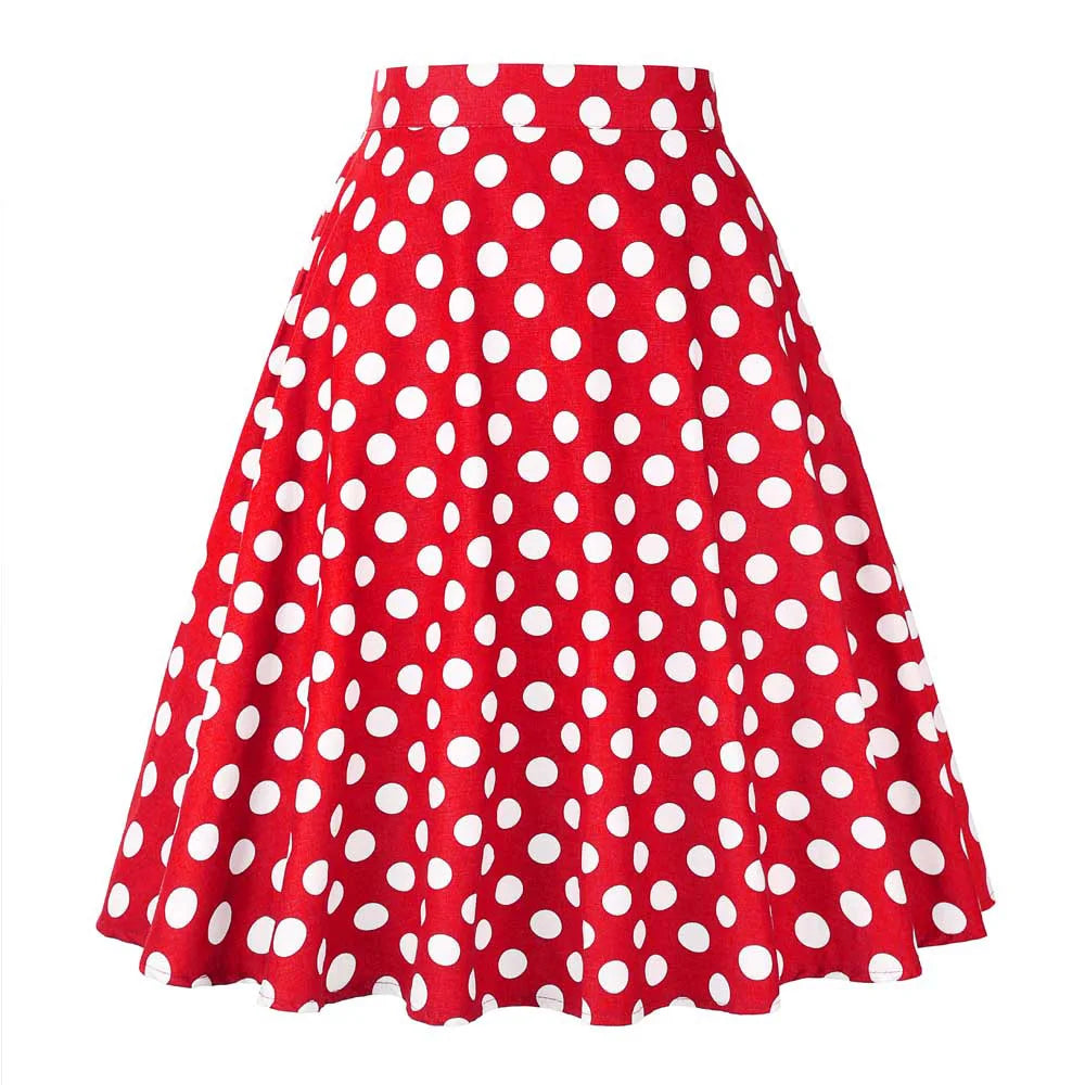 Women's Runway Cotton Retro Vintage Skirt Black Faldas High Waist A Line Rockabilly Jupe 50s Swing Umbrella Skirts Pin Up Skater by All Mart Bristol Ltd