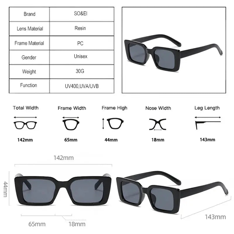SO&EI Ins Popular Fashion Small Rectangle Sunglasses Women Retro Leopard Shades UV400 Men Trending Square Sun Glasses by All Mart Bristol Ltd