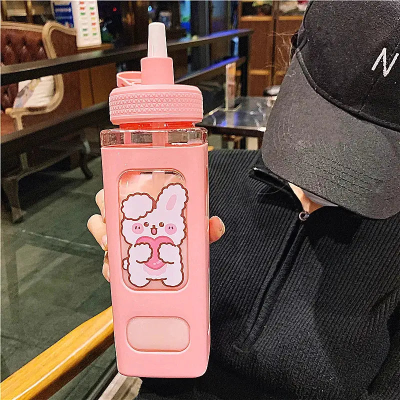 Kawaii Shaker Water Bottle With Straw Sticker Cute BPA Free 700ml/900ml Plastic Tea Milk Portable Gourde Drink Bottle For Girl by All Mart Bristol Ltd