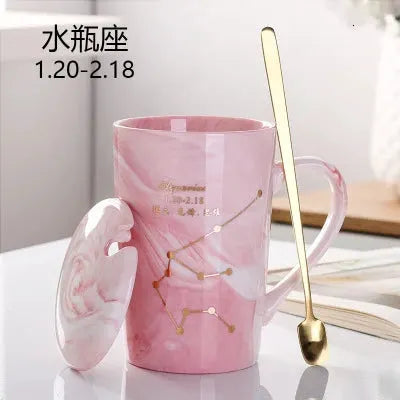 Natural Marble 12 Constellation Ceramic Pink Zodiac Mug With Lid Coffee Mugs Creative Personality Cup 380ml Cups And Mugs Xicara by All Mart Bristol Ltd
