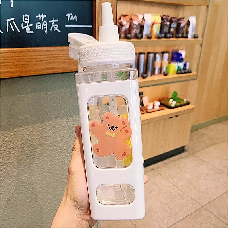 Kawaii Shaker Water Bottle With Straw Sticker Cute BPA Free 700ml/900ml Plastic Tea Milk Portable Gourde Drink Bottle For Girl by All Mart Bristol Ltd