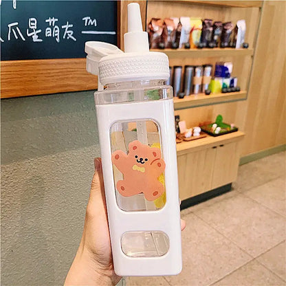 Kawaii Shaker Water Bottle With Straw Sticker Cute BPA Free 700ml/900ml Plastic Tea Milk Portable Gourde Drink Bottle For Girl by All Mart Bristol Ltd