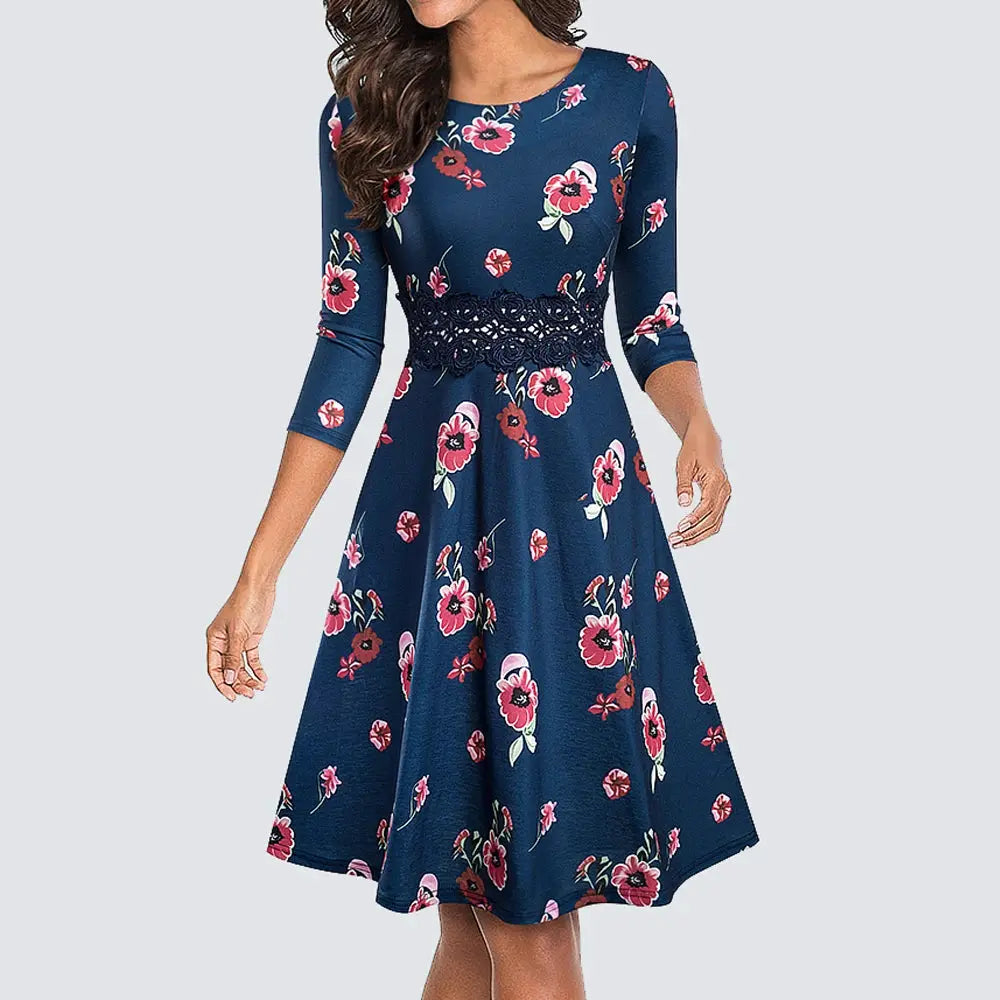 Women Vintage Casual Round Neck A line Summer Elegant Floral Lace Patchwork Sleeveless Tunic Party Swing Dress HA079 by All Mart Bristol Ltd