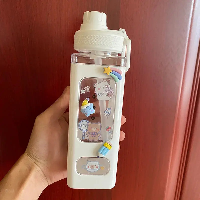 Kawaii Shaker Water Bottle With Straw Sticker Cute BPA Free 700ml/900ml Plastic Tea Milk Portable Gourde Drink Bottle For Girl by All Mart Bristol Ltd