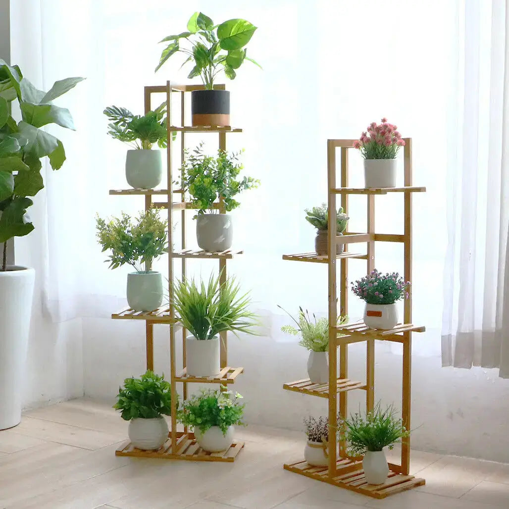 Bamboo 5 / 6 Tier Plant Stand Rack Multiple Flower Pot Holder Shelf Indoor Outdoor Planter Display Shelving Unit for Patio by All Mart Bristol Ltd