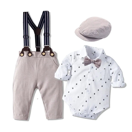 Baby Boy Birthday Gentleman Romper Clothes Set with Hat Cotton Spring Fall Toddler Kid Printed Bodysuit Dress Infant Outfit Suit by All Mart Bristol Ltd