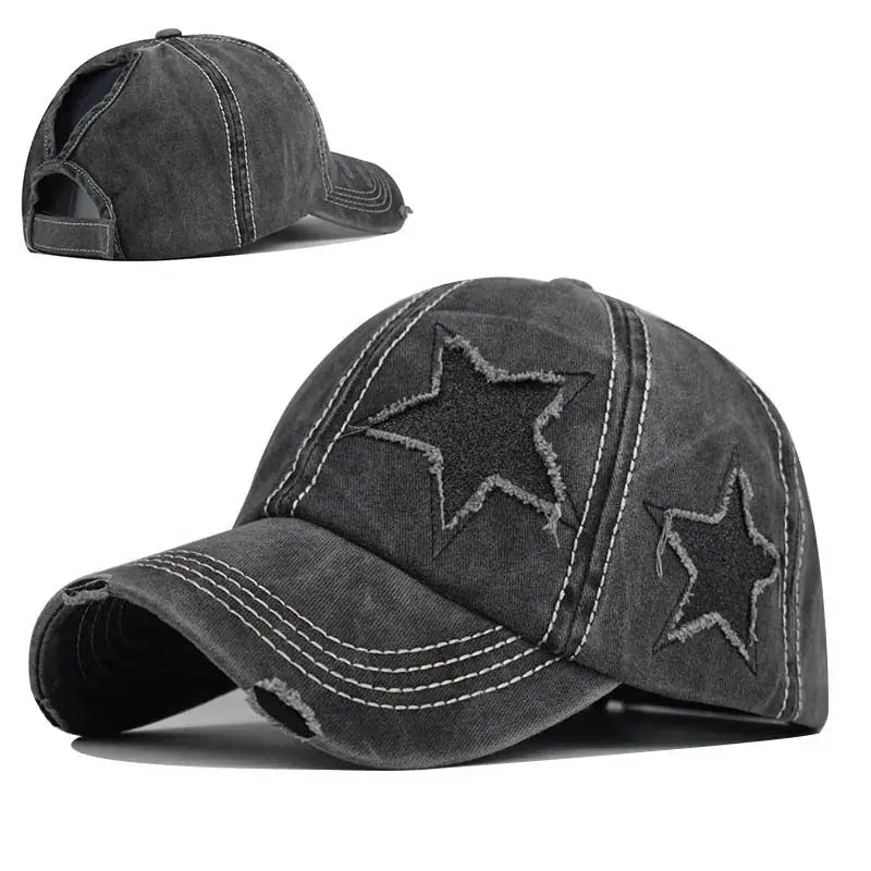 Baseball Cap Snapback Hat Girl baseball cap star pattern Horsetail Cap Hip Hop Fitted Cap Hats For Men Women Grinding Multicolor by All Mart Bristol Ltd