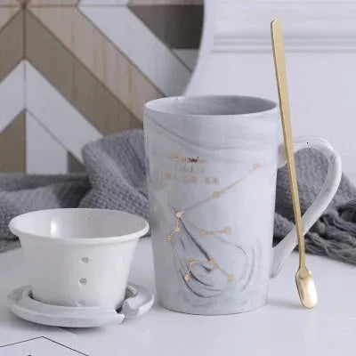 Natural Marble 12 Constellation Ceramic Pink Zodiac Mug With Lid Coffee Mugs Creative Personality Cup 380ml Cups And Mugs Xicara by All Mart Bristol Ltd
