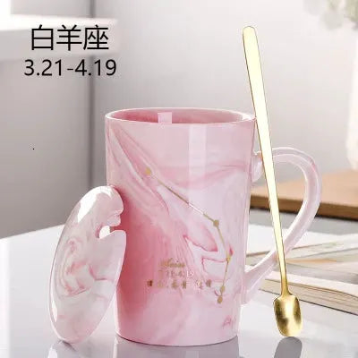Natural Marble 12 Constellation Ceramic Pink Zodiac Mug With Lid Coffee Mugs Creative Personality Cup 380ml Cups And Mugs Xicara by All Mart Bristol Ltd