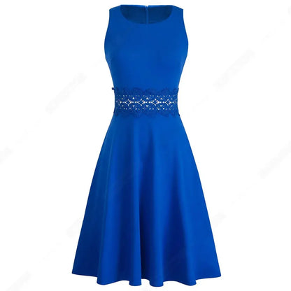 Women Vintage Casual Round Neck A line Summer Elegant Floral Lace Patchwork Sleeveless Tunic Party Swing Dress HA079 by All Mart Bristol Ltd