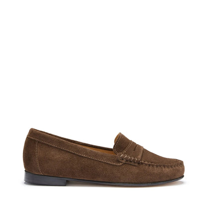 Women's Penny Loafers Leather Sole, brown suede by Hugs & Co.