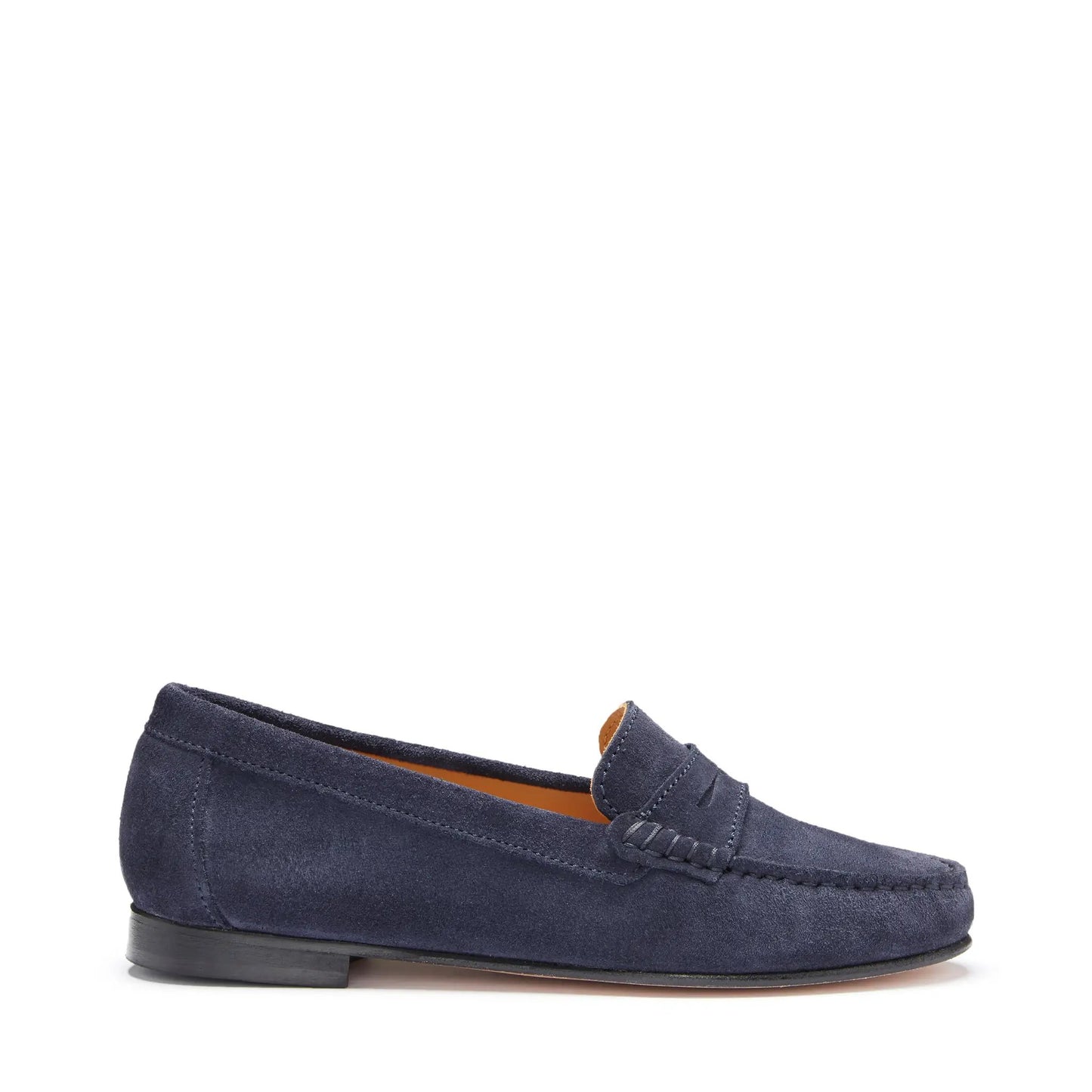 Women's Penny Loafers Leather Sole, navy blue suede by Hugs & Co.