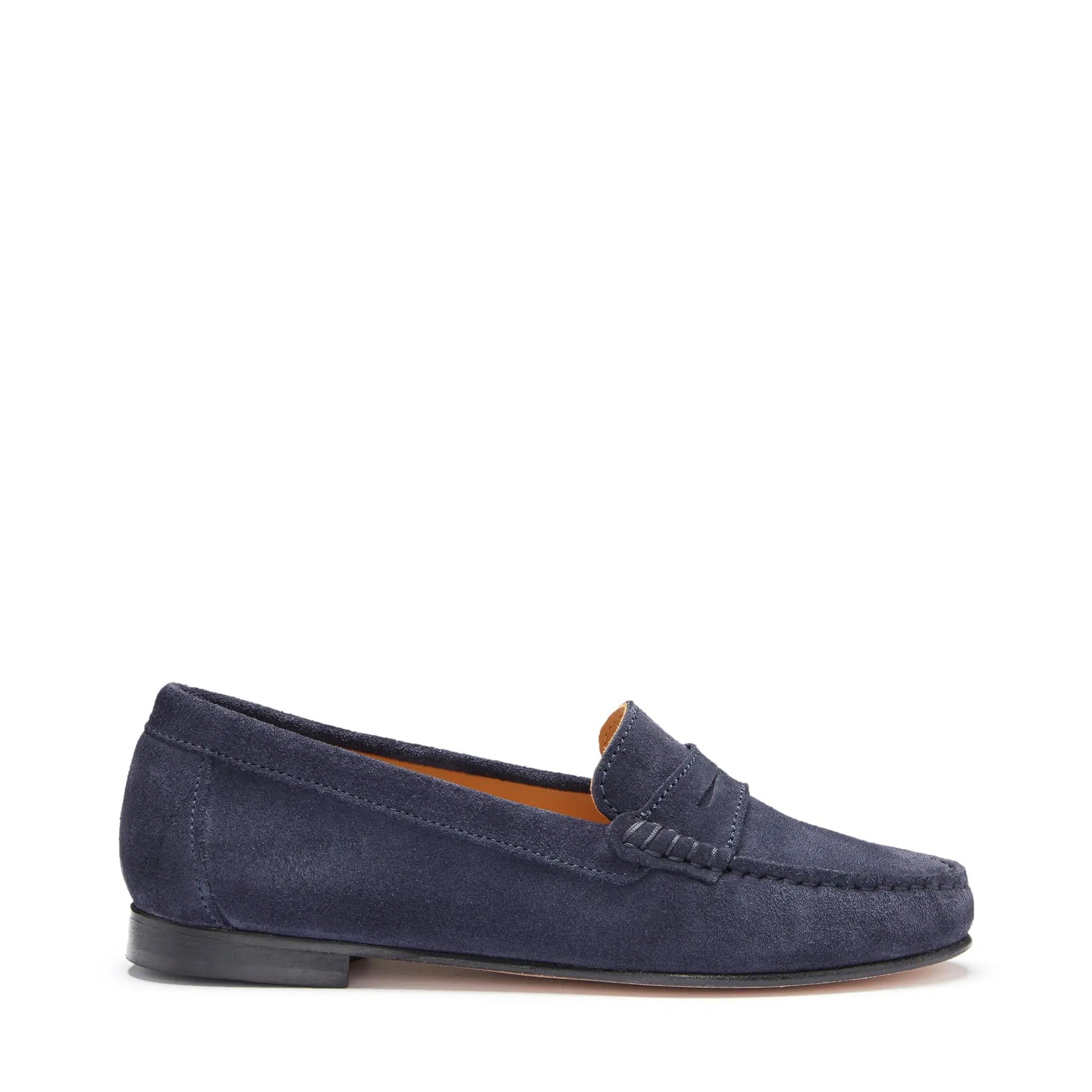 Women's Penny Loafers Leather Sole, navy blue suede by Hugs & Co.