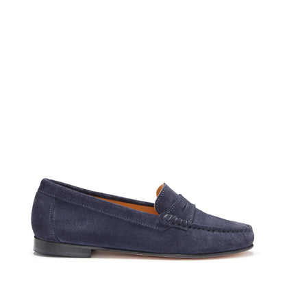 Women's Penny Loafers Leather Sole, navy blue suede by Hugs & Co.