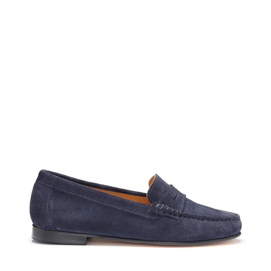 Women's Penny Loafers Leather Sole, navy blue suede by Hugs & Co.