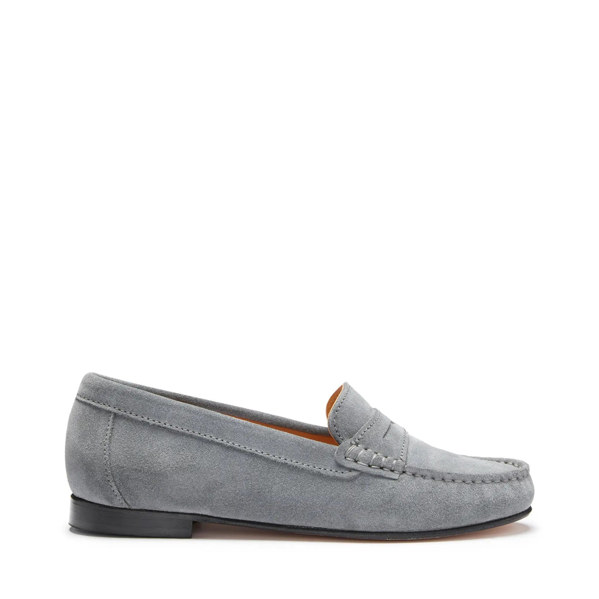 Women's Penny Loafers Leather Sole, slate grey suede by Hugs & Co.