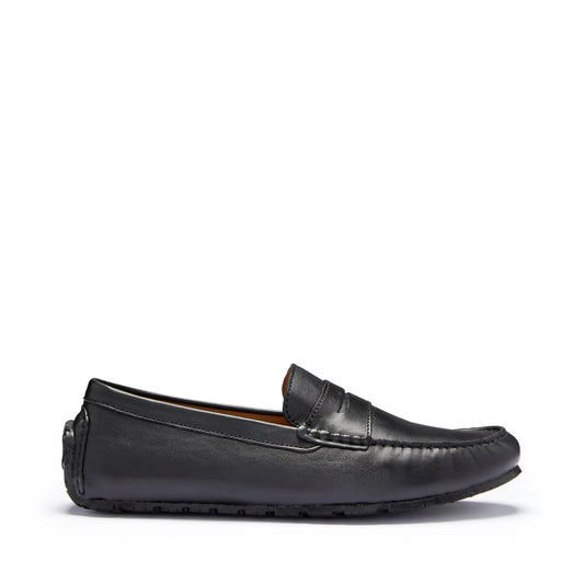 Tyre Sole Penny Driving Loafers, black leather by Hugs & Co.