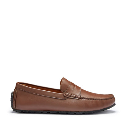 Tyre Sole Penny Driving Loafers, brown leather by Hugs & Co.