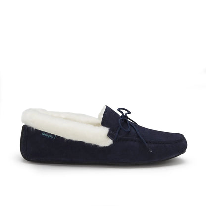 Slippers, sheepskin, navy blue suede by Hugs & Co.