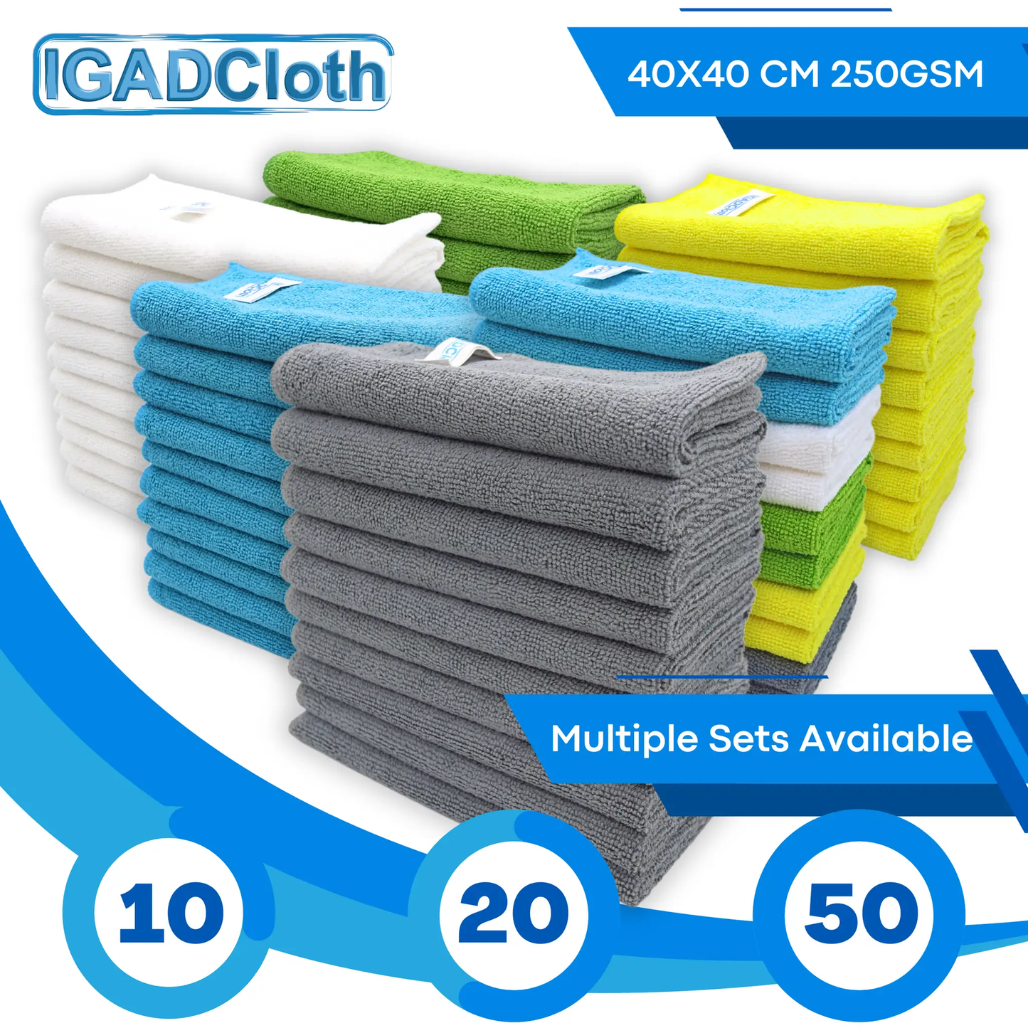 IGADCloth Grey Microfiber Sets, Cleaning Cloths 40x40cm 250gsm + 1 Free Glass Cloth by IGADCloth