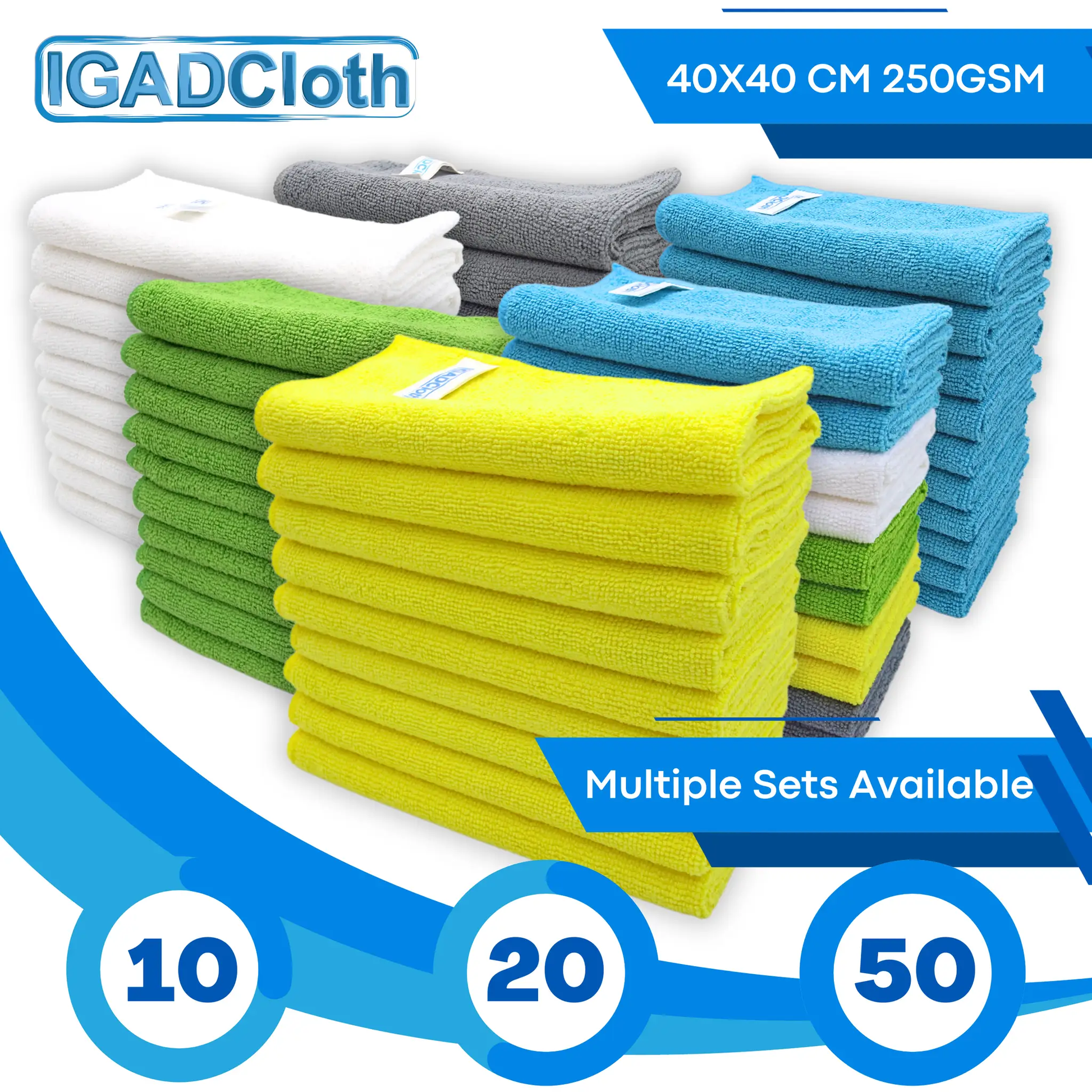 IGADCloth Yellow Microfiber Sets, Cleaning Cloths 40x40cm 250gsm + 1 Free Glass Cloth by IGADCloth