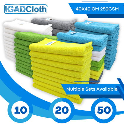 IGADCloth Yellow Microfiber Sets, Cleaning Cloths 40x40cm 250gsm + 1 Free Glass Cloth by IGADCloth