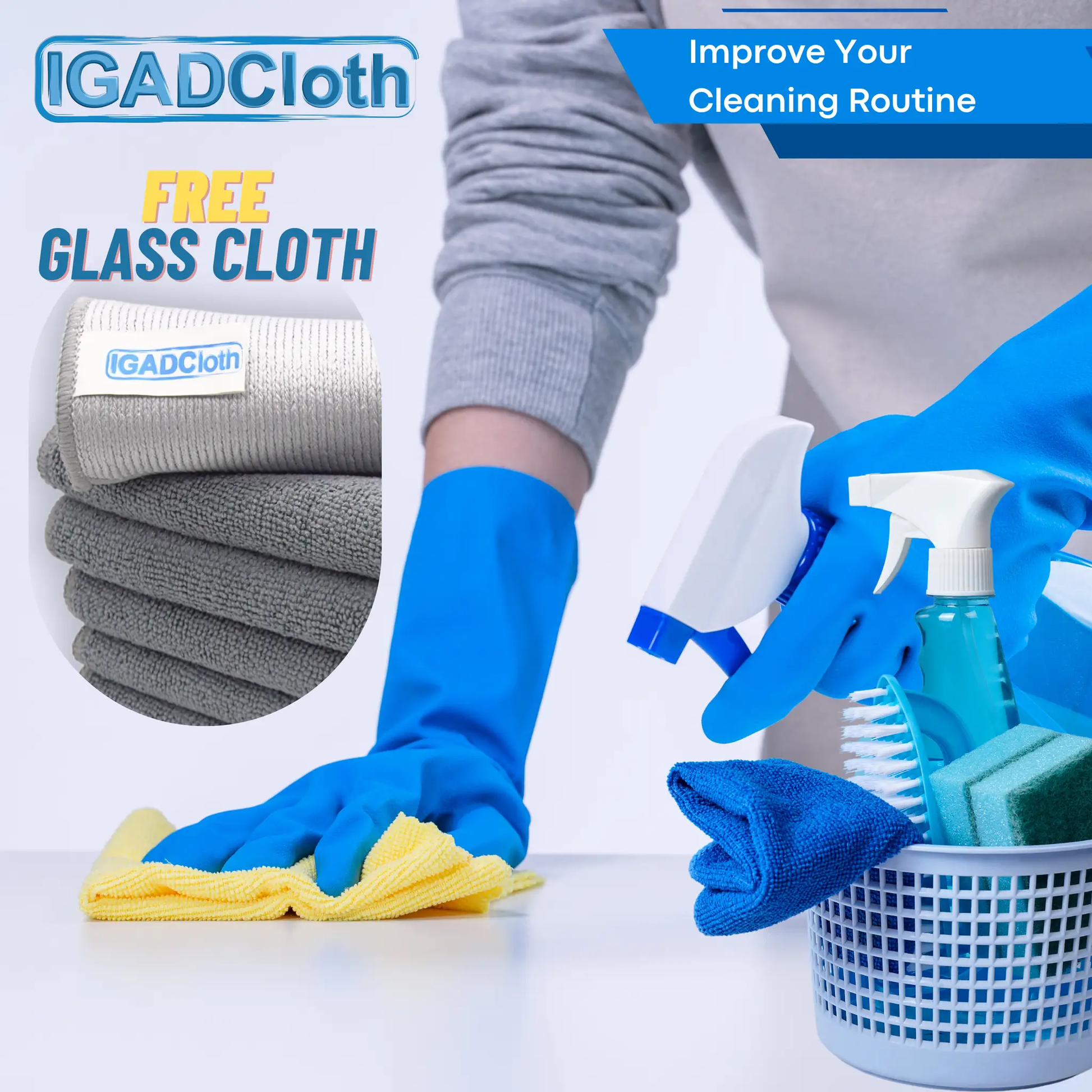 IGADCloth Grey Microfiber Sets, Cleaning Cloths 40x40cm 250gsm + 1 Free Glass Cloth by IGADCloth