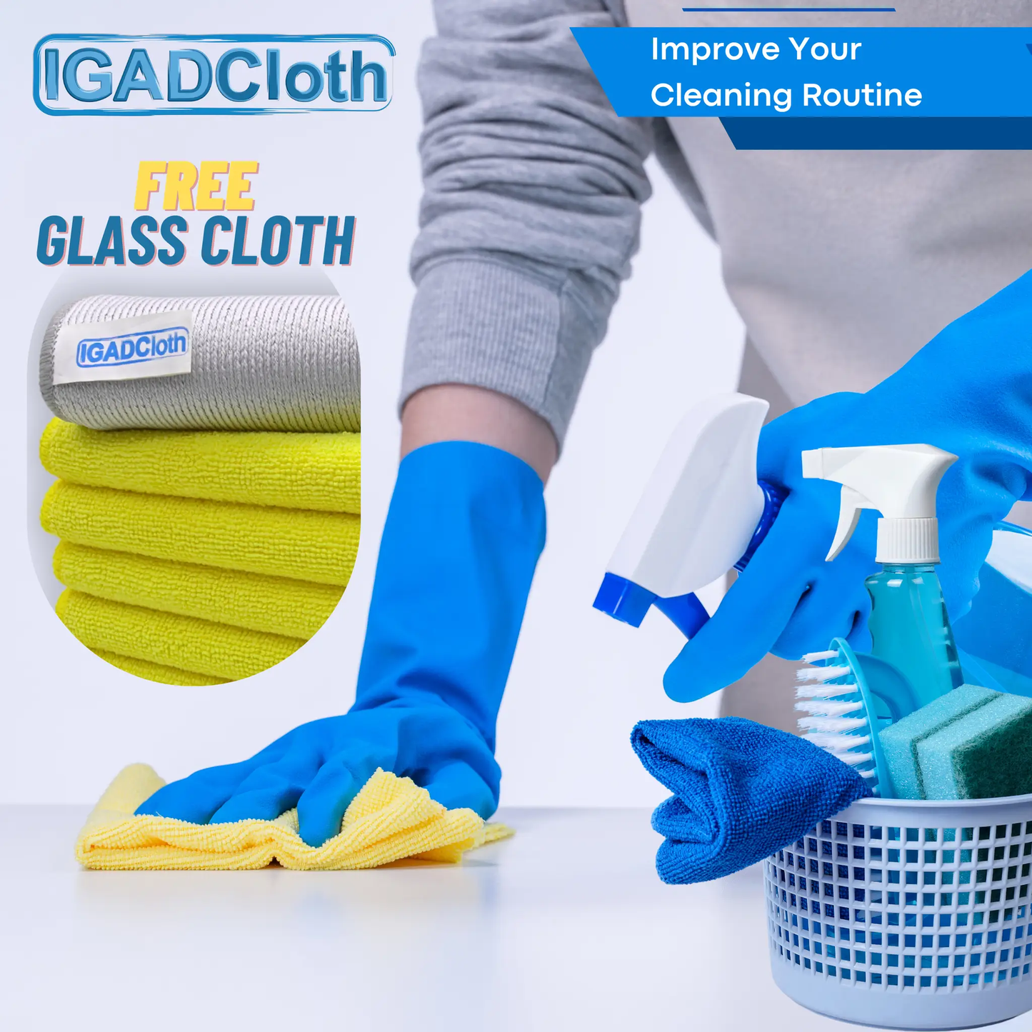 IGADCloth Yellow Microfiber Sets, Cleaning Cloths 40x40cm 250gsm + 1 Free Glass Cloth by IGADCloth
